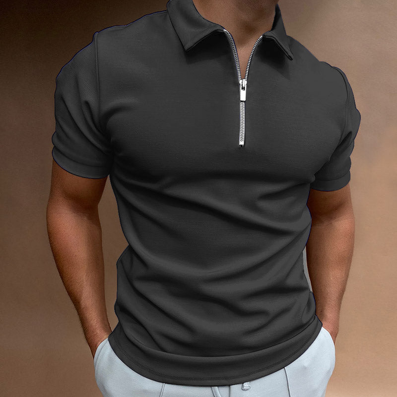 RBB Men’s Summer Solid Color Polo Shirt – Casual Short Sleeve Zipper Collar Streetwear Top