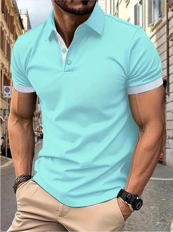 RBB Men’s Short Sleeve Color Matching Fashion Lapel Shirt – Stylish Casual Summer Top