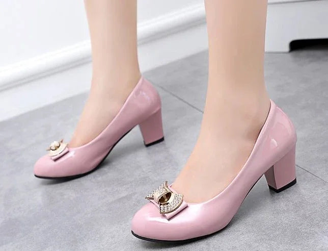 RBB Luxury Y2K Block Heel Pumps with Bow – Formal Chunky Heels for Women