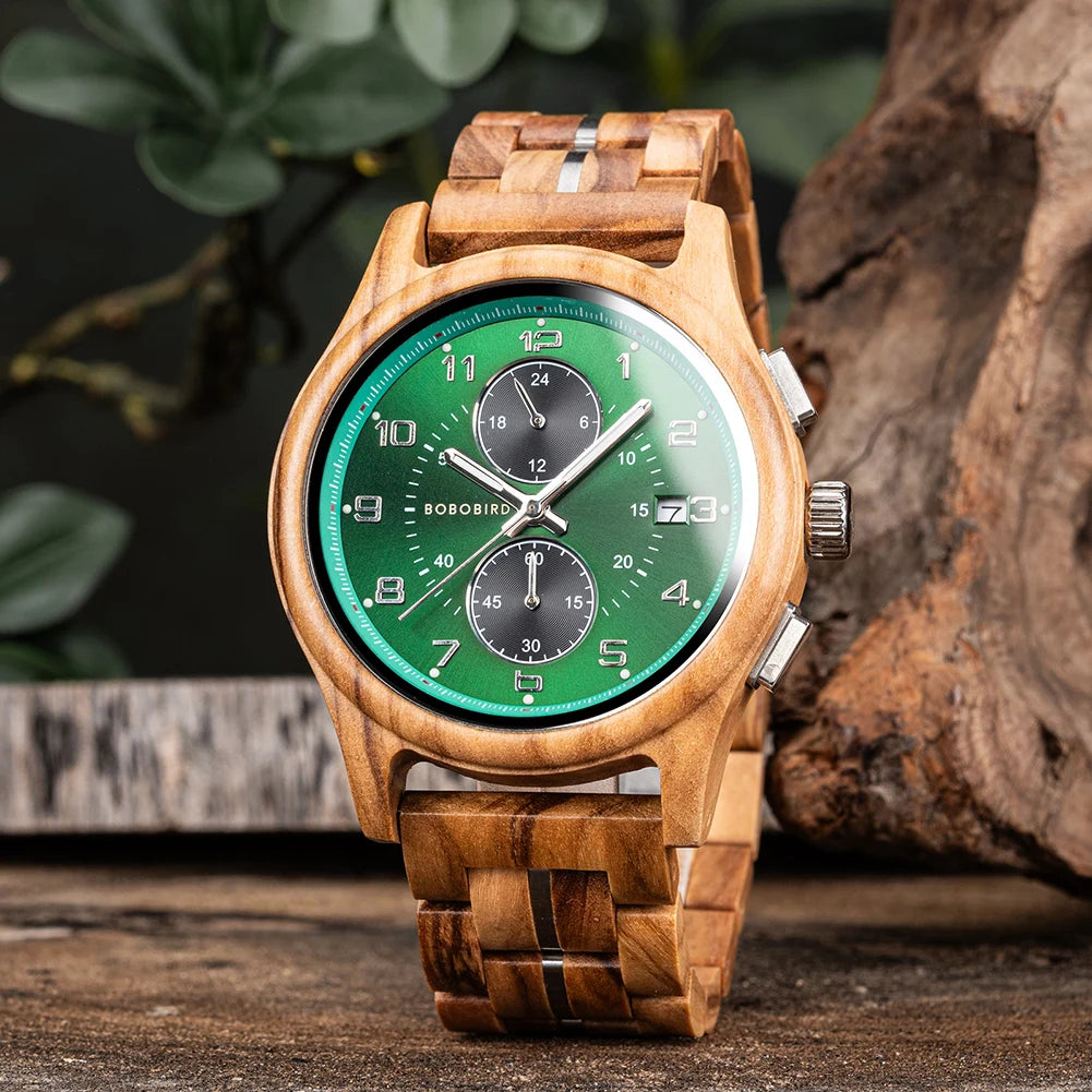 RBB Wooden Chronograph Watch for Men – Luminous Hands, Natural Wood Design, Anniversary Gift