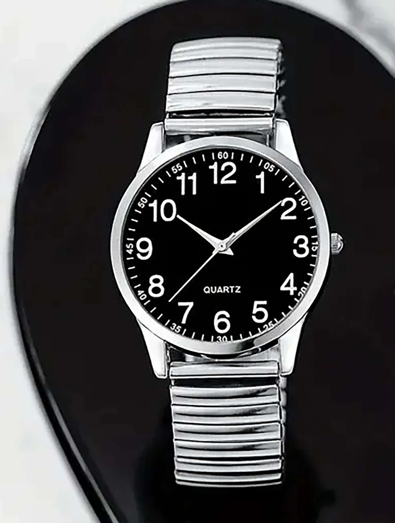 RBB 2PCS Unisex Black Quartz Watch Set – Elastic Band, Arabic Numerals, Matching Couple Watches