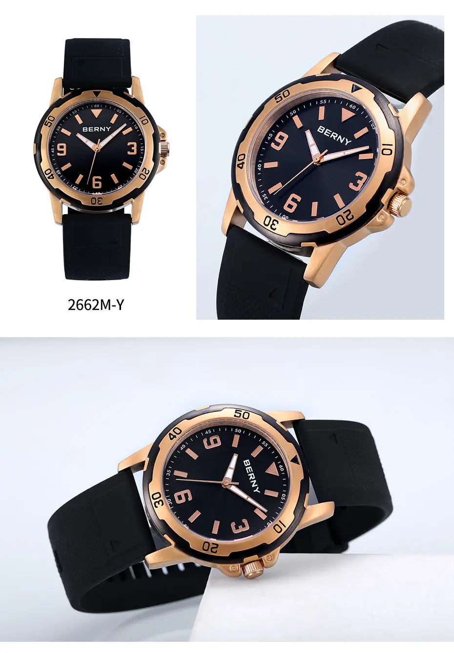 RBB Men’s Luminous Casual Sport Quartz Watch – Waterproof with Soft Silicone Strap & Brass Case