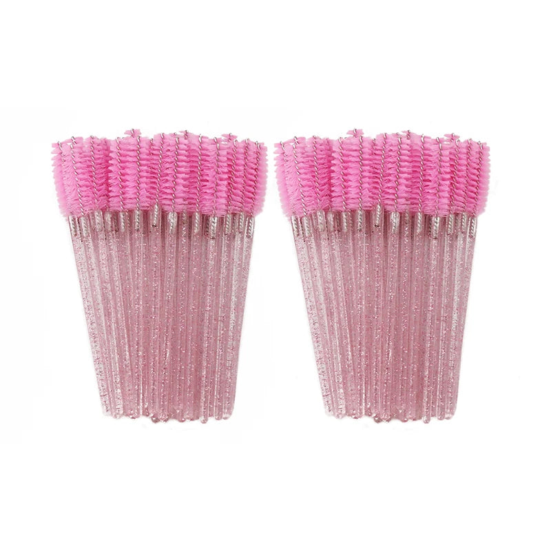 50Pcs Disposable Eyelash & Eyebrow Brushes – Soft Crystal Head Mascara Wands