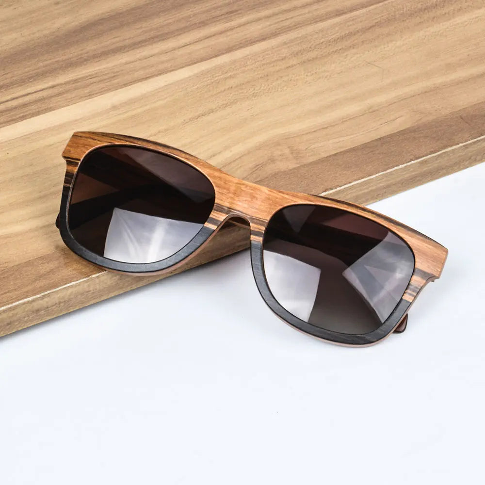 RBB Polarized Wood Frame Sunglasses – Unisex Square Ebony Shades for Biking & Outdoor Wear
