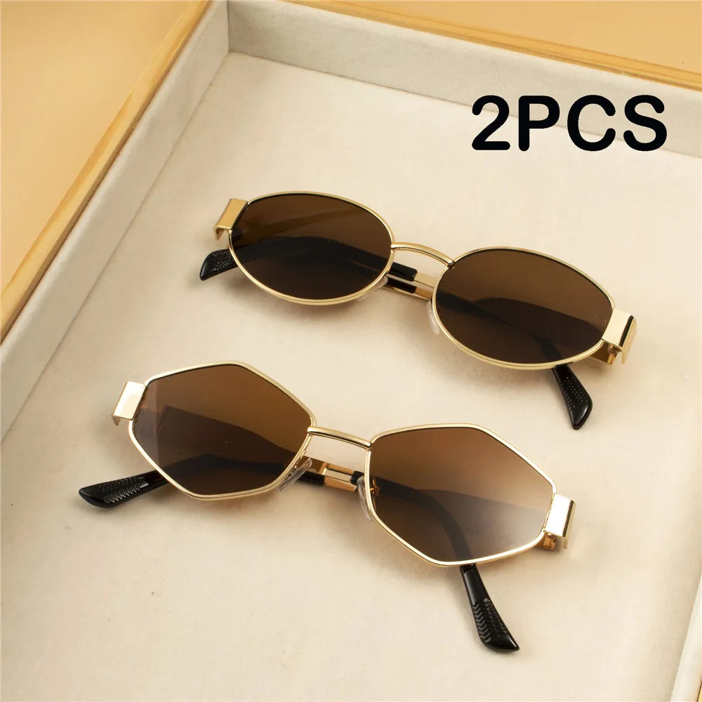 RBB Vintage Punk Round Sunglasses for Women (2PCS) | Retro Metal Frame | RBB Fashion Eyewear