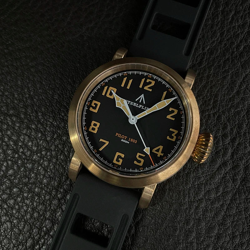 RBB 40mm Men's Bronze Pilot Quartz Wristwatch – 20ATM Waterproof, Luminous, Sapphire