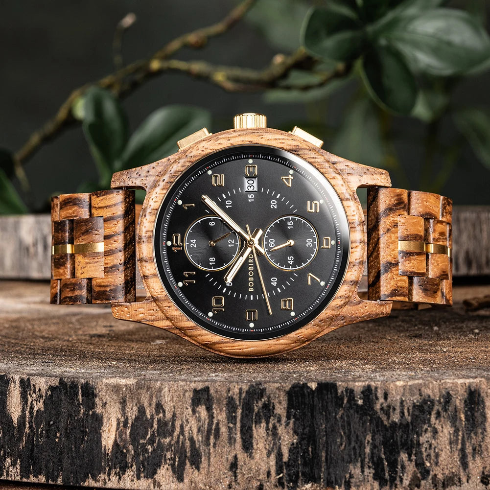 RBB Wooden Chronograph Watch for Men – Luminous Hands, Natural Wood Design, Anniversary Gift