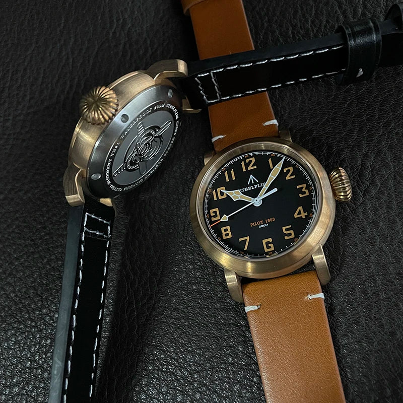 RBB 40mm Men's Bronze Pilot Quartz Wristwatch – 20ATM Waterproof, Luminous, Sapphire