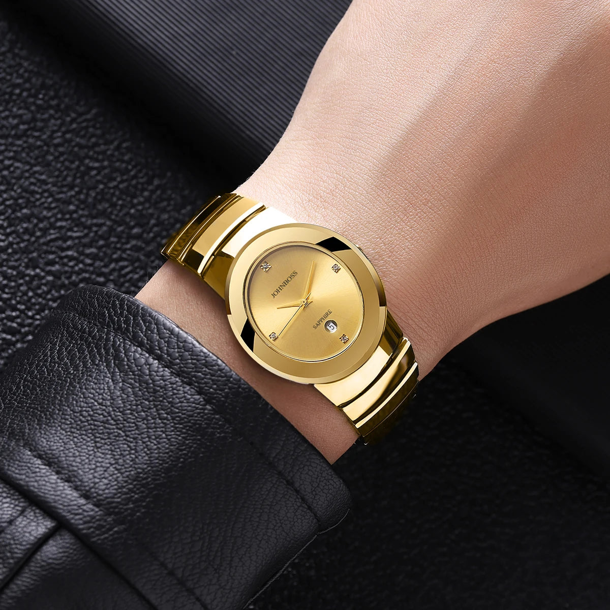 RBB Men's Oval Gold Tungsten Steel Watch – Swiss Quartz Movement, Sapphire Glass, Diamond Markers