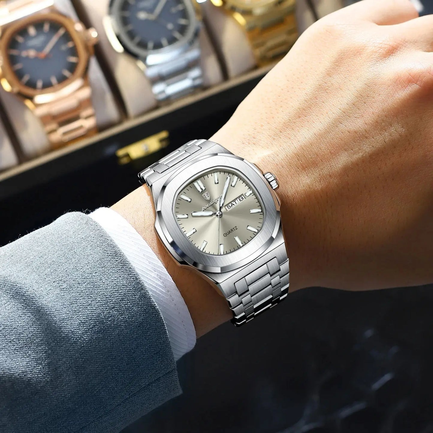 RBB Original Men's Quartz Watch – Waterproof Luminous Week & Date Stainless Steel Business Timepiece