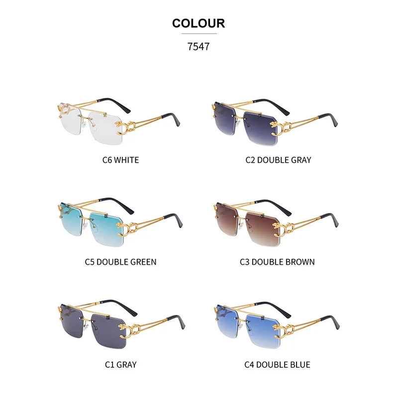 RBB 90168 Women's Fashion Metal Leopard Rimless Sunglasses – Gradient Ocean Film UV400 Double Bridge Design