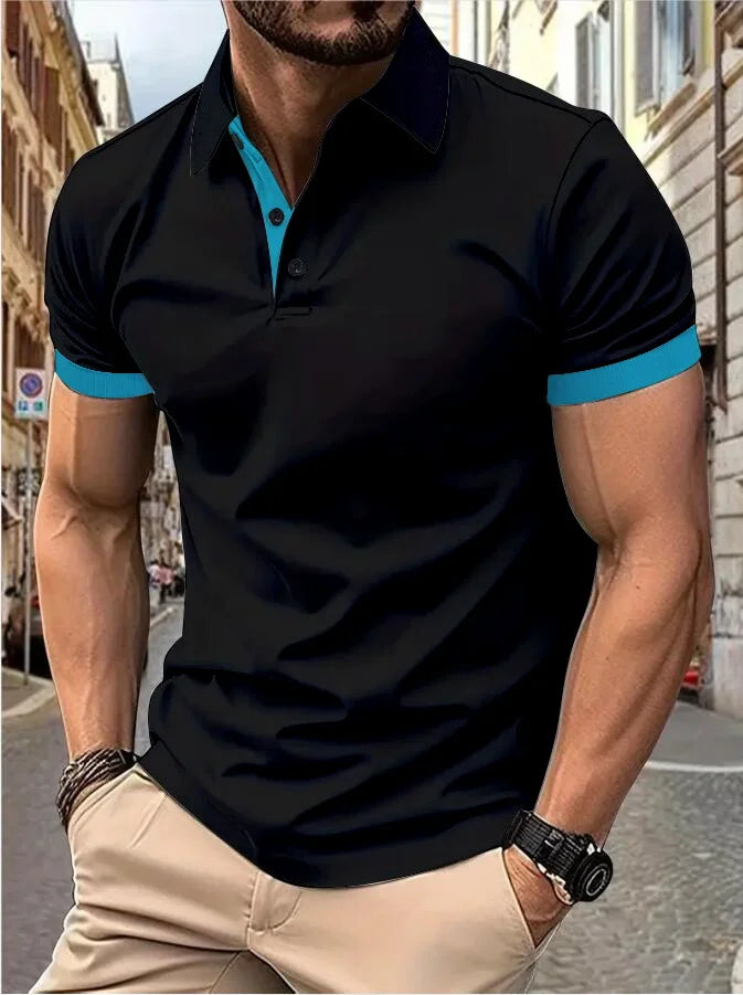 RBB Men’s Short Sleeve Color Matching Fashion Lapel Shirt – Stylish Casual Summer Top