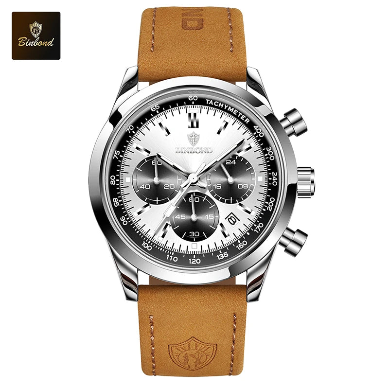 RBB Men's Quartz Watch – Leather Strap, Luminous Dial, Waterproof, Sports & Business Style