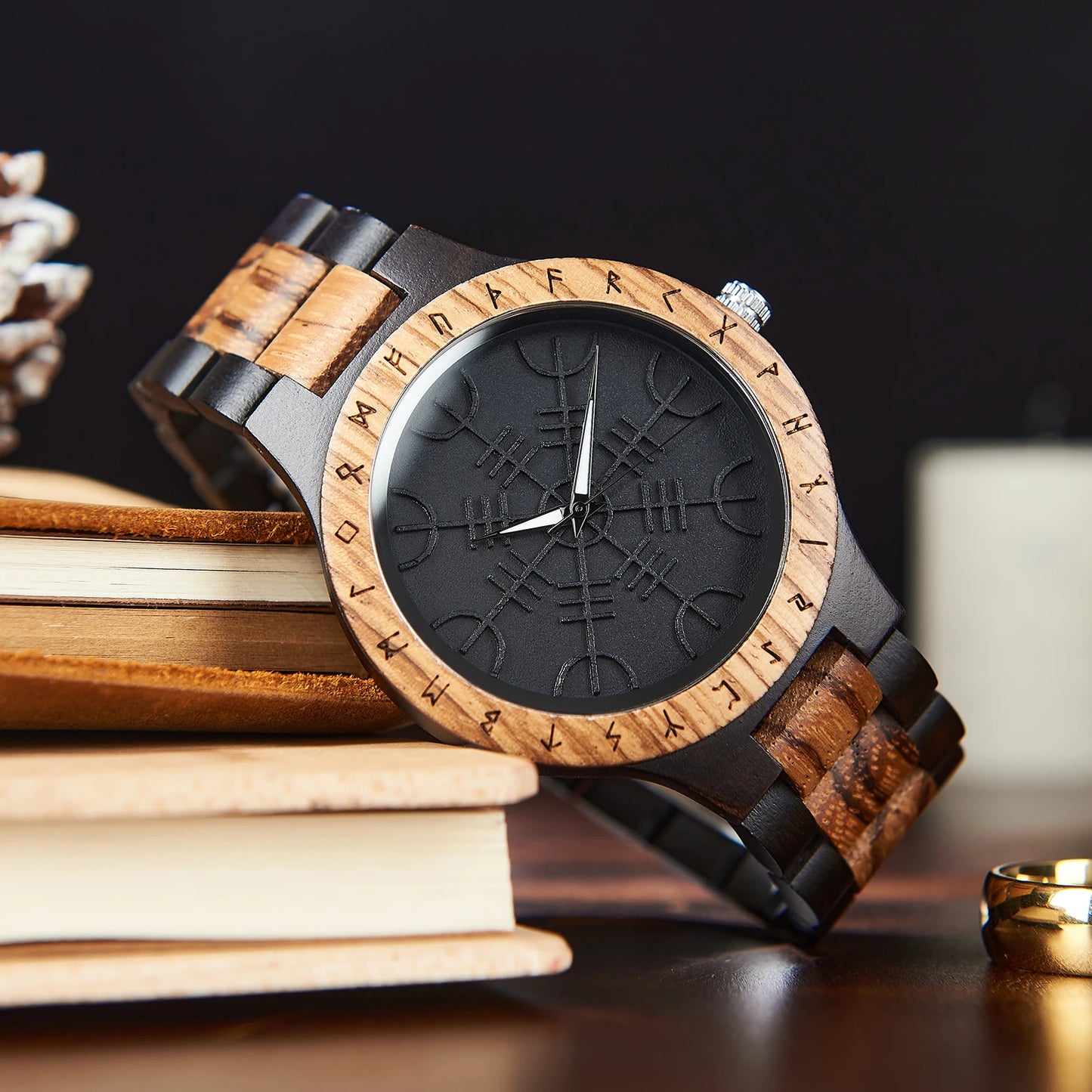 RBB Viking Wooden Wristwatch for Men – Vintage Style with Quartz Movement | Customizable