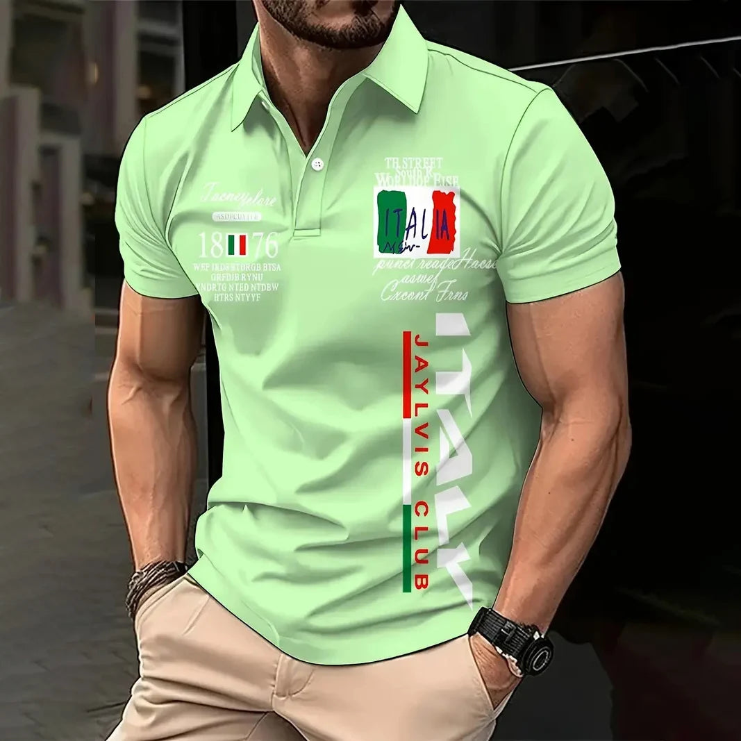 RBB Men’s Oversized Italy Graphic Polo Shirt – Summer Short Sleeve Button-Down Golf & Streetwear Top