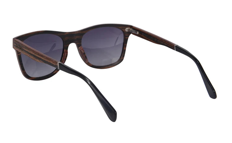 RBB Polarized Wood Frame Sunglasses – Unisex Square Ebony Shades for Biking & Outdoor Wear