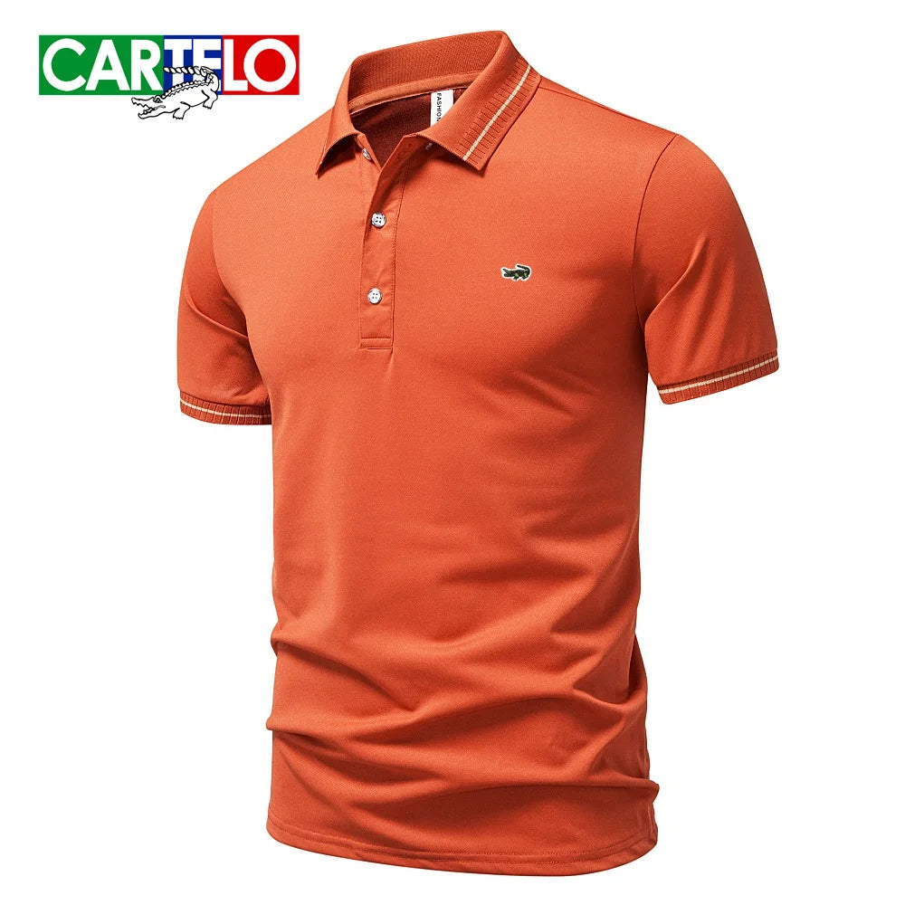RBB Embroidered Polo Shirt – Men's Summer Casual Micro-Elastic Short Sleeve Top (Button Collar, Plus Size)