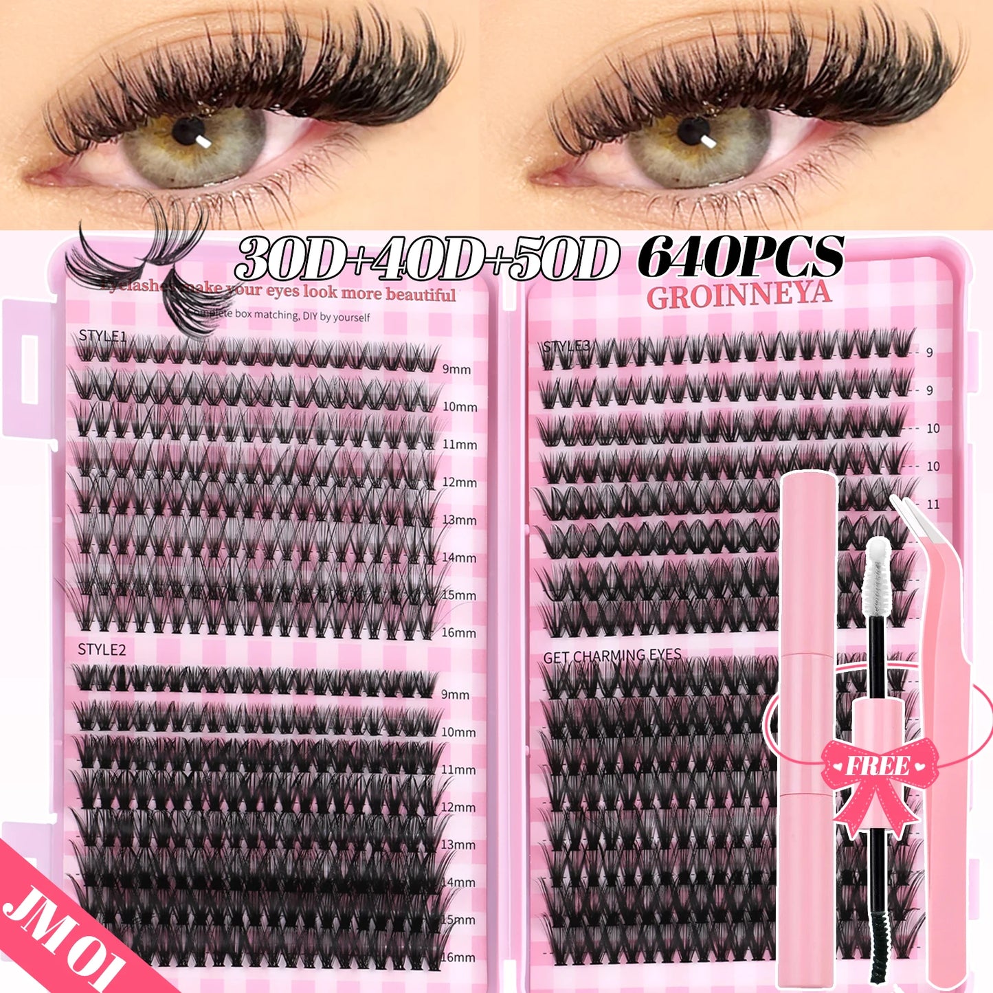 DIY Lash Clusters Set – Mixed Fluffy Individual Extensions with Lash Bond & Seal Kit