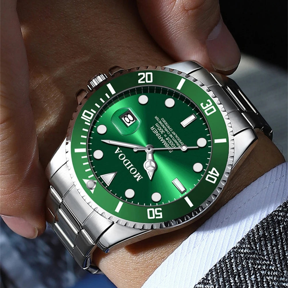 RBB Men's Luxury Sports Watch – Green Dial, Hollow Design, 2024 Quartz Steel Wristwatch