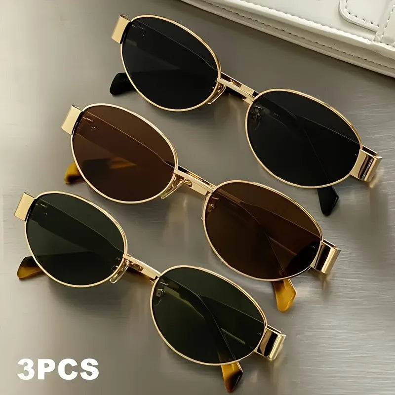 RBB 3-Pack Oval Small Frame Retro Metal Glasses – Unisex Fashion Eyewear