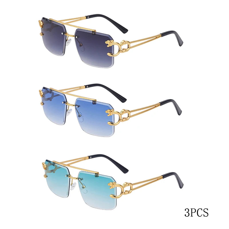 RBB 90168 Women's Fashion Metal Leopard Rimless Sunglasses – Gradient Ocean Film UV400 Double Bridge Design