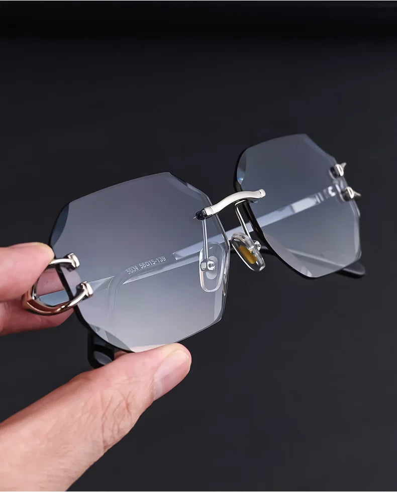 RBB Luxury Rimless Sunglasses – Unisex Stylish Metal Frame Vintage UV400 Mirror Shades