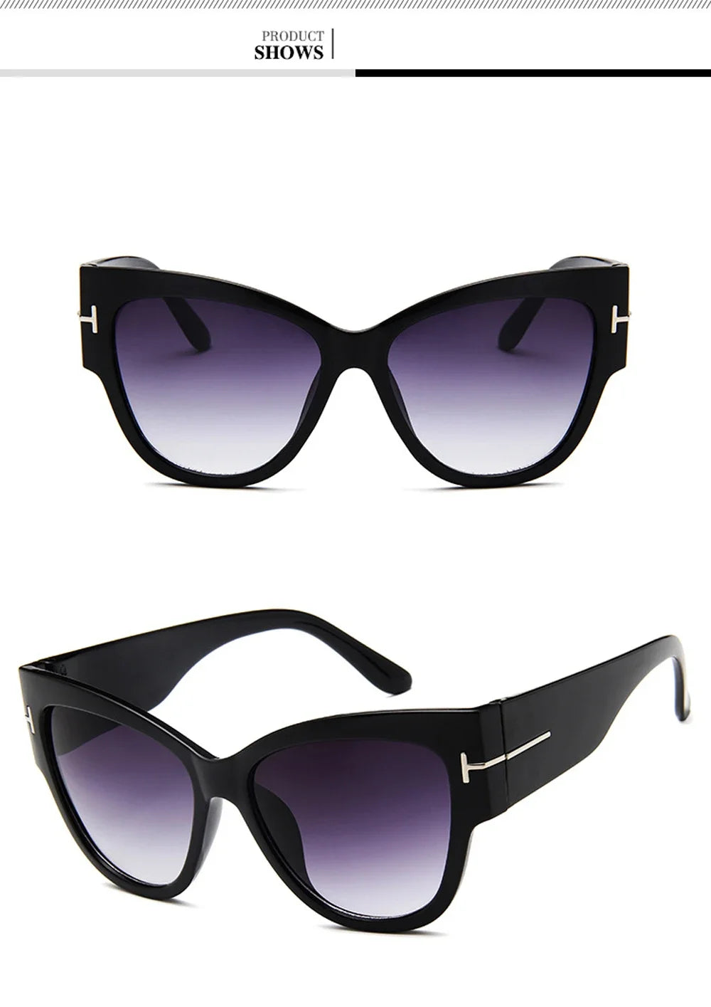 RBB Luxury Black Cat Eye Oversized Sunglasses for Women – 2024 Designer Gradient Shades