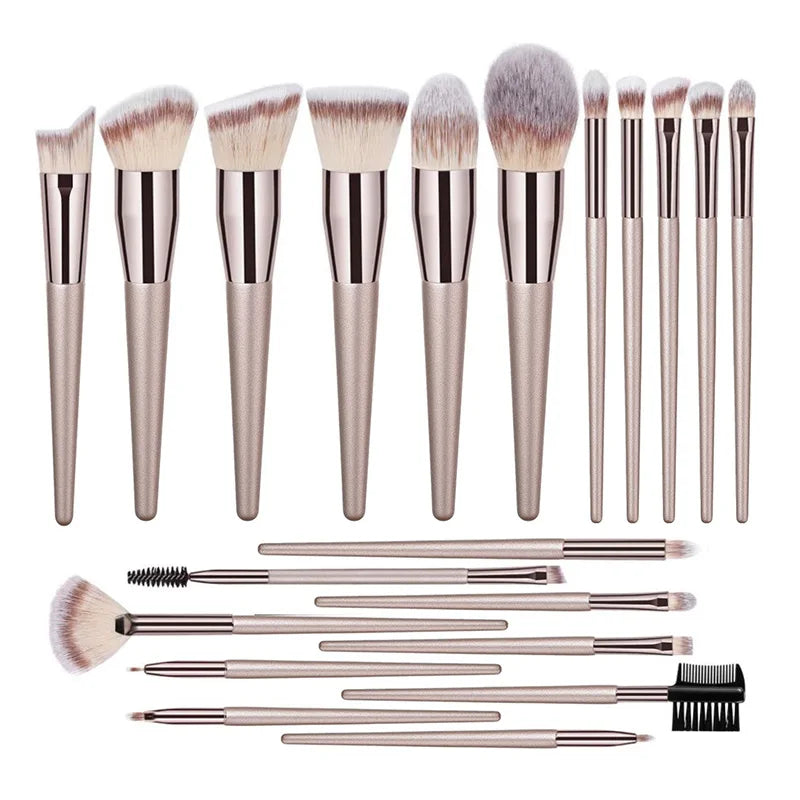 Hot Champagne Makeup Brush Set – Foundation, Blush, Eyeshadow & Blending Tools
