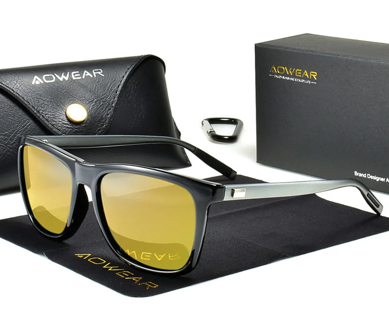 RBB HD Night Vision Sunglasses for Men – Aluminium Frame with Polarized Yellow Lenses for Safe Night Driving