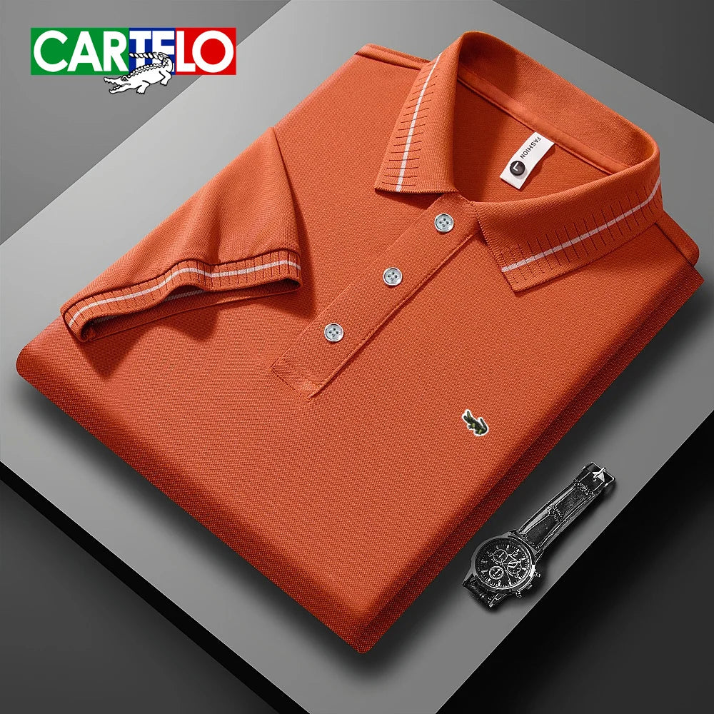 RBB Embroidered Polo Shirt – Men's Summer Casual Micro-Elastic Short Sleeve Top (Button Collar, Plus Size)