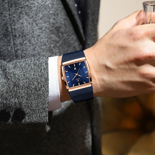 RBB Men's Luxury Quartz Watch – Stainless Steel Mesh, Waterproof, Luminous, Date Display