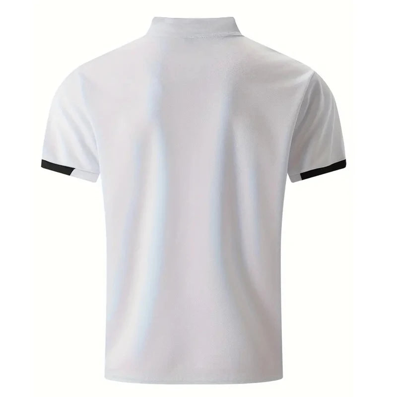 RBB Spring Summer Men’s Casual Stand Collar Golf Polo Shirt – Slim Fit, Short Sleeve, Letter Print