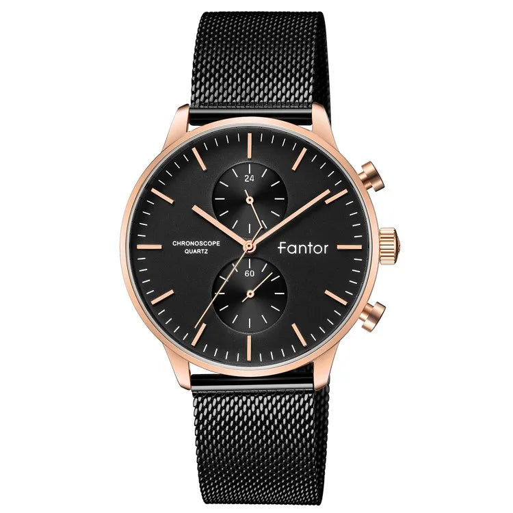 RBB Men’s Luxury Chronograph Quartz Watch – Classic Business Leather Strap Wristwatch for Men