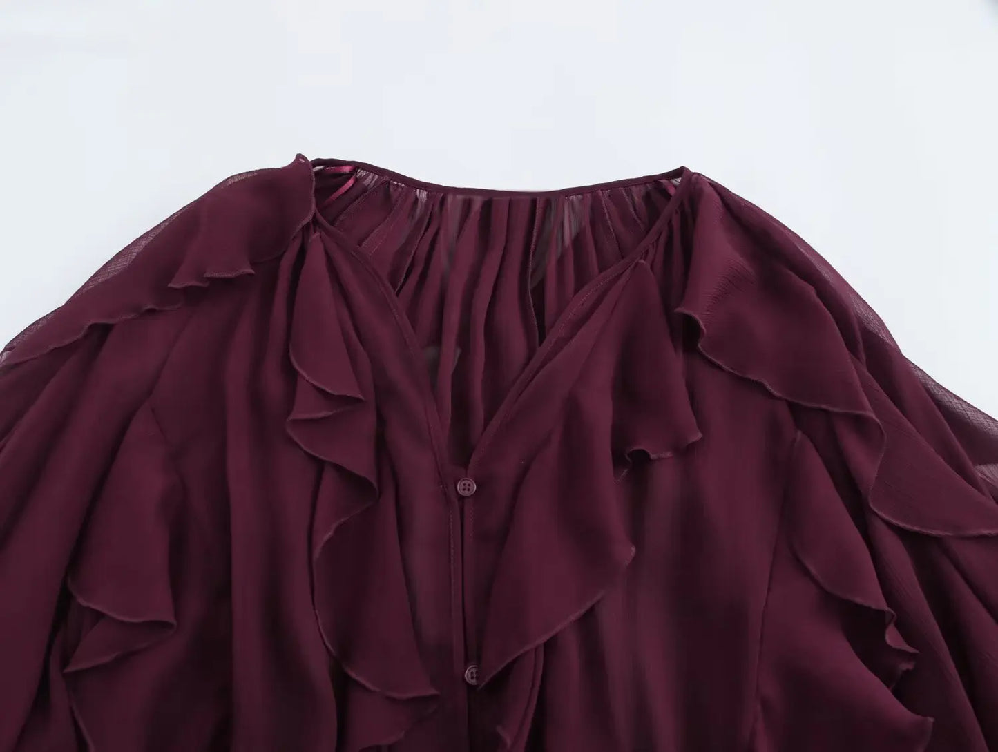 RBB Women's Summer V-Neck Ruffle Blouse – Sheer Tiered Button-Front Beach Top