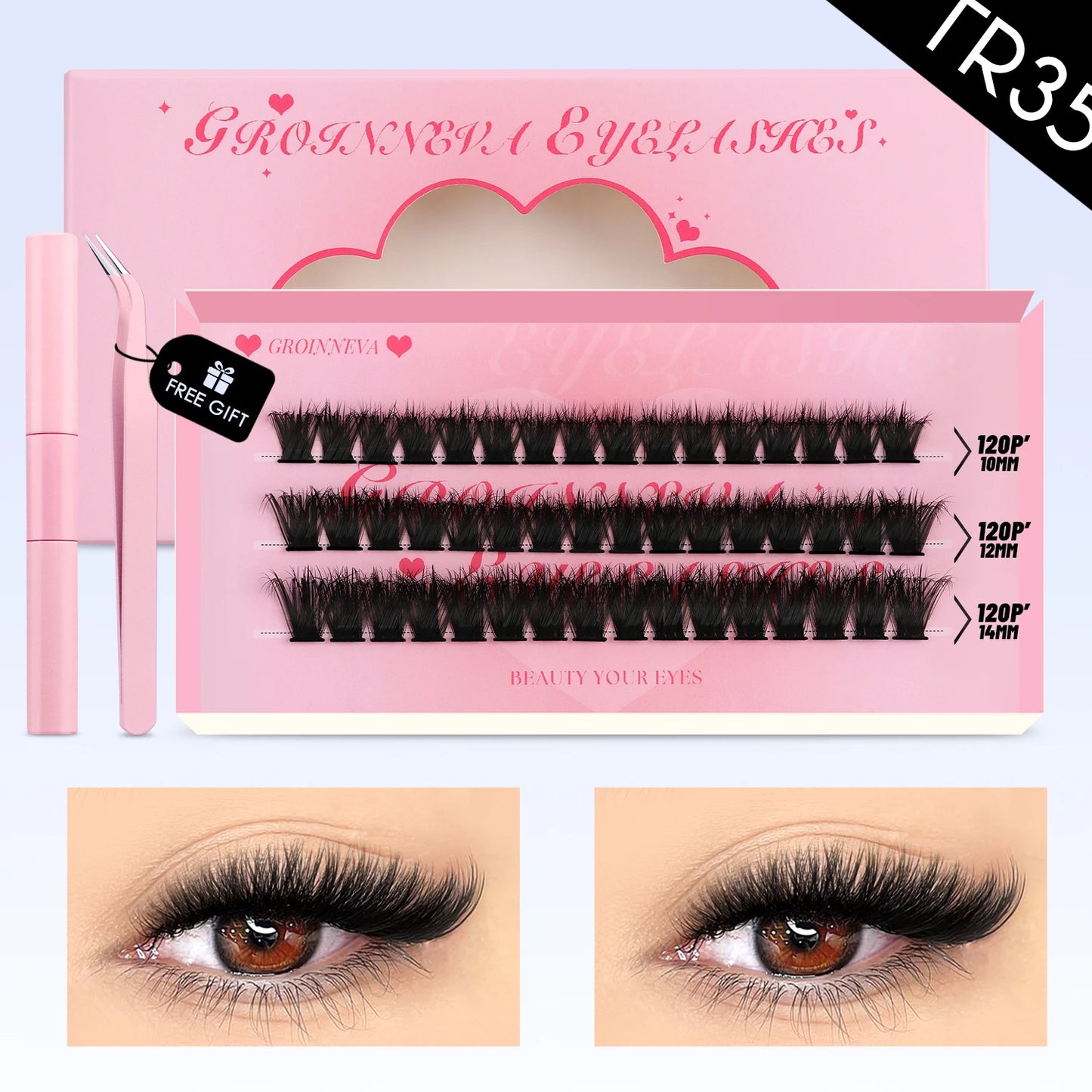 DIY Lash Clusters Set – Mixed Fluffy Individual Extensions with Lash Bond & Seal Kit