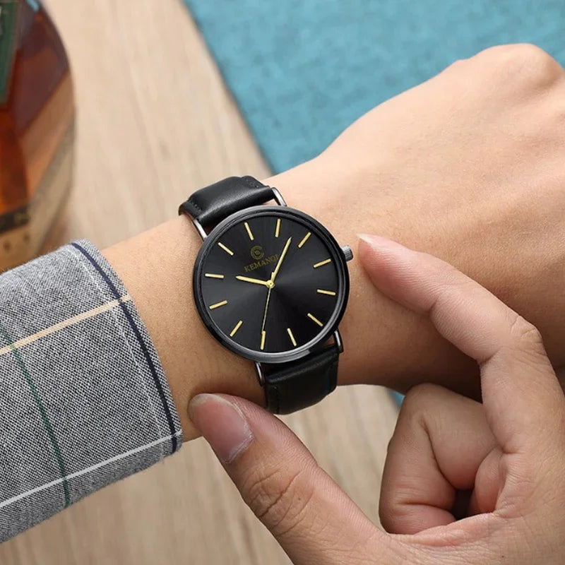 RBB Ultra-Thin Men's Quartz Watch – Minimalist Design, Leather Strap, Business Casual Style