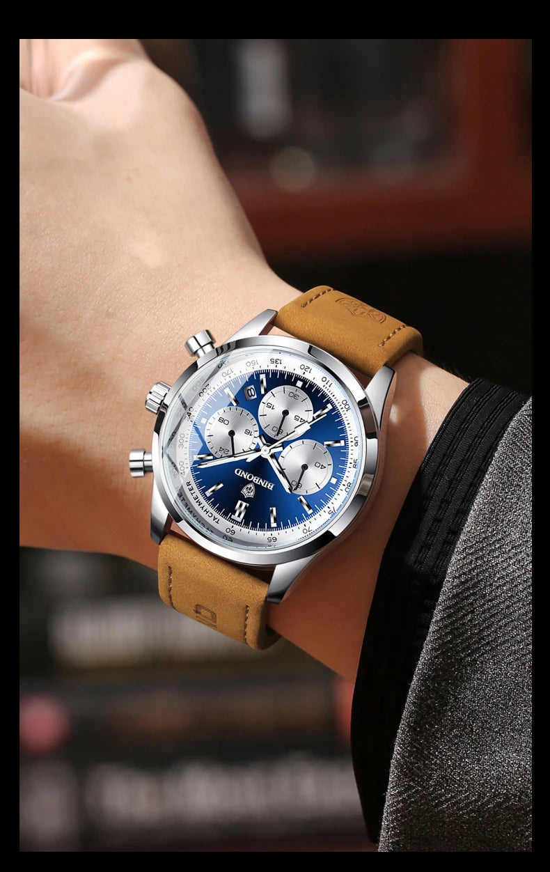 RBB Men's Quartz Watch – Leather Strap, Luminous Dial, Waterproof, Sports & Business Style