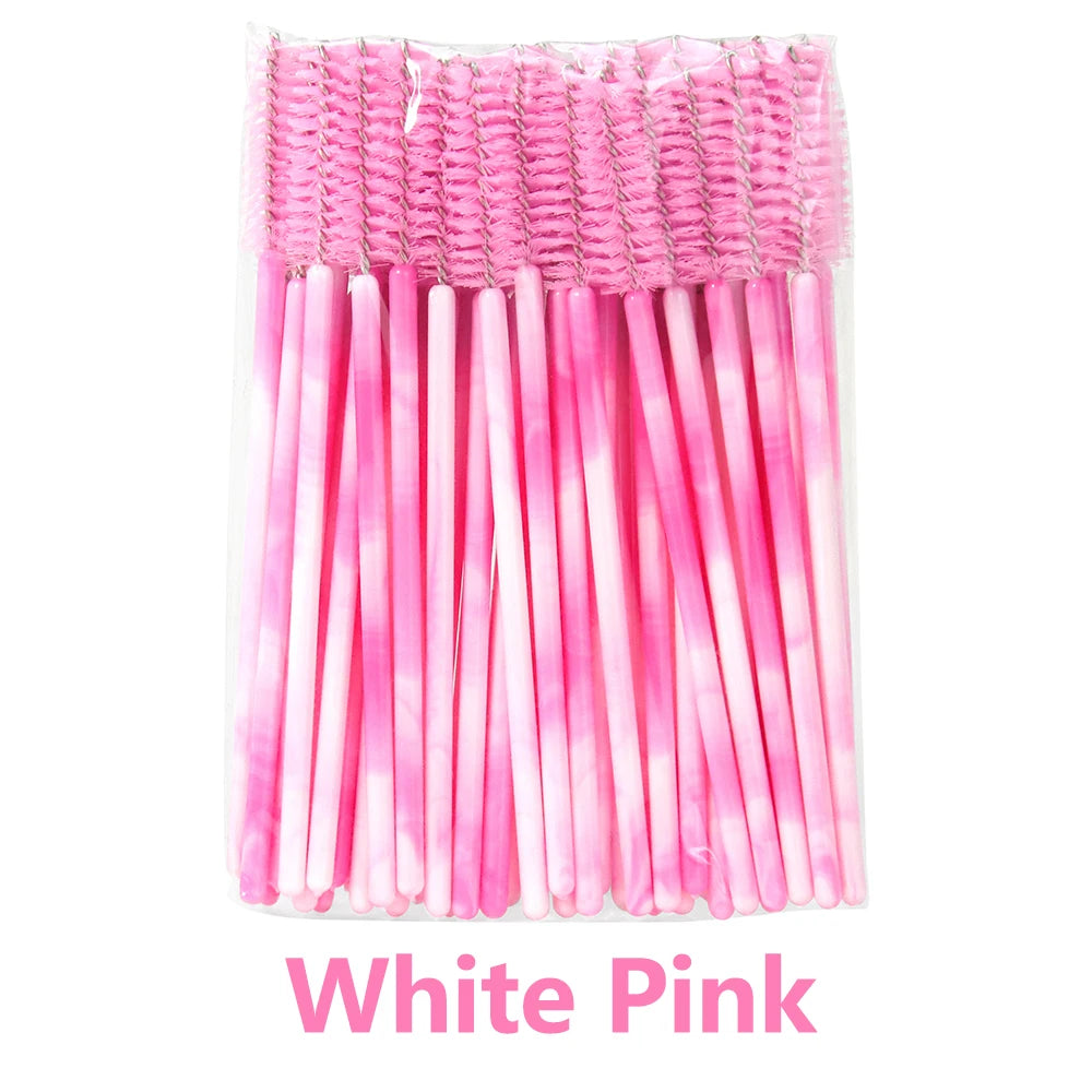 50Pcs Disposable Eyelash & Eyebrow Brushes – Soft Crystal Head Mascara Wands