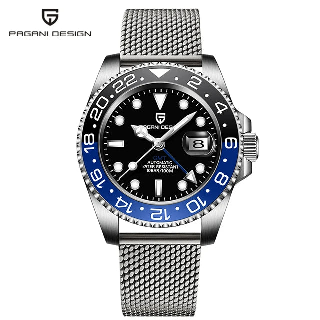 RBB DESIGN V3 Men's GMT Automatic Watch – 40MM Luxury Sapphire Mechanical Stainless Steel Waterproof Timepiece