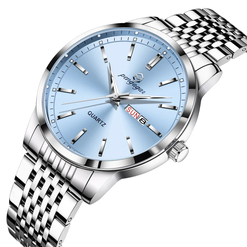 RBB 2025 New Luxury Men's Quartz Watch – Stainless Steel, Waterproof, Luminous, Date Display, 43mm