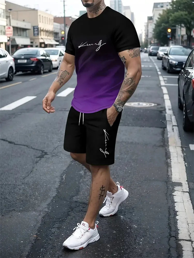 RBB Men’s 2-Piece Summer Outfit – 3D Printed Short Sleeve T-Shirt & Casual Shorts Sportswear Tracksuit