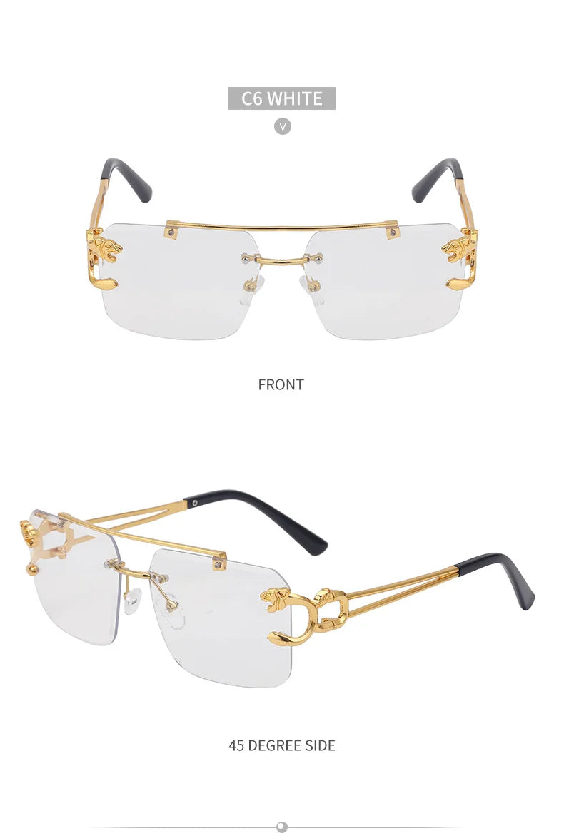 RBB 90168 Women's Fashion Metal Leopard Rimless Sunglasses – Gradient Ocean Film UV400 Double Bridge Design