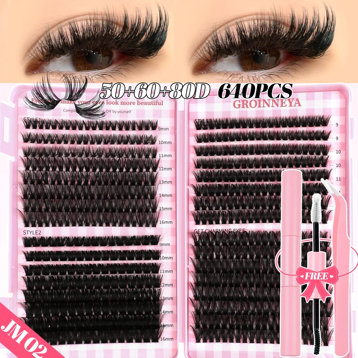 DIY Lash Clusters Set – Mixed Fluffy Individual Extensions with Lash Bond & Seal Kit