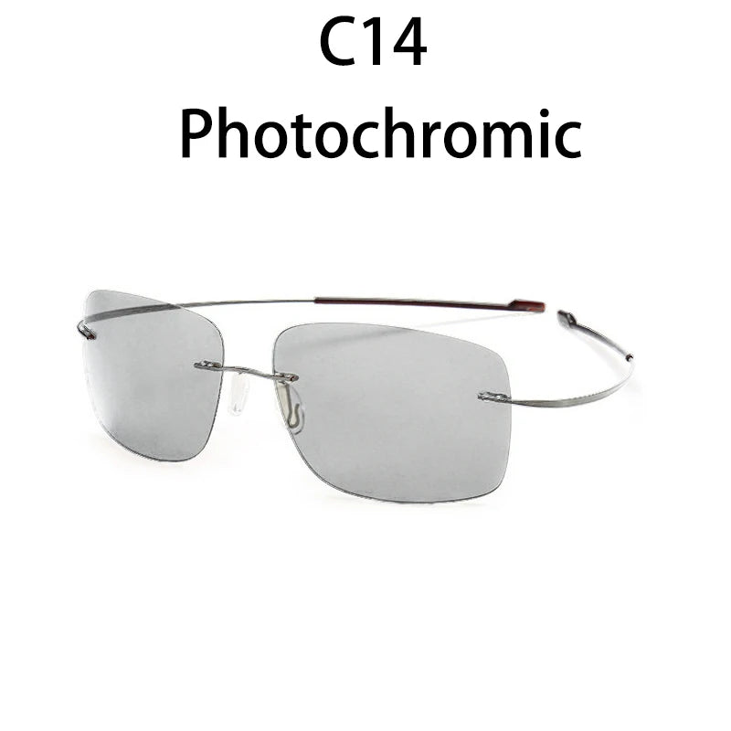 RBB Pure Titanium Rimless Polarized Sunglasses | Ultra-Thin Grey UV400 Lenses with Spring Legs