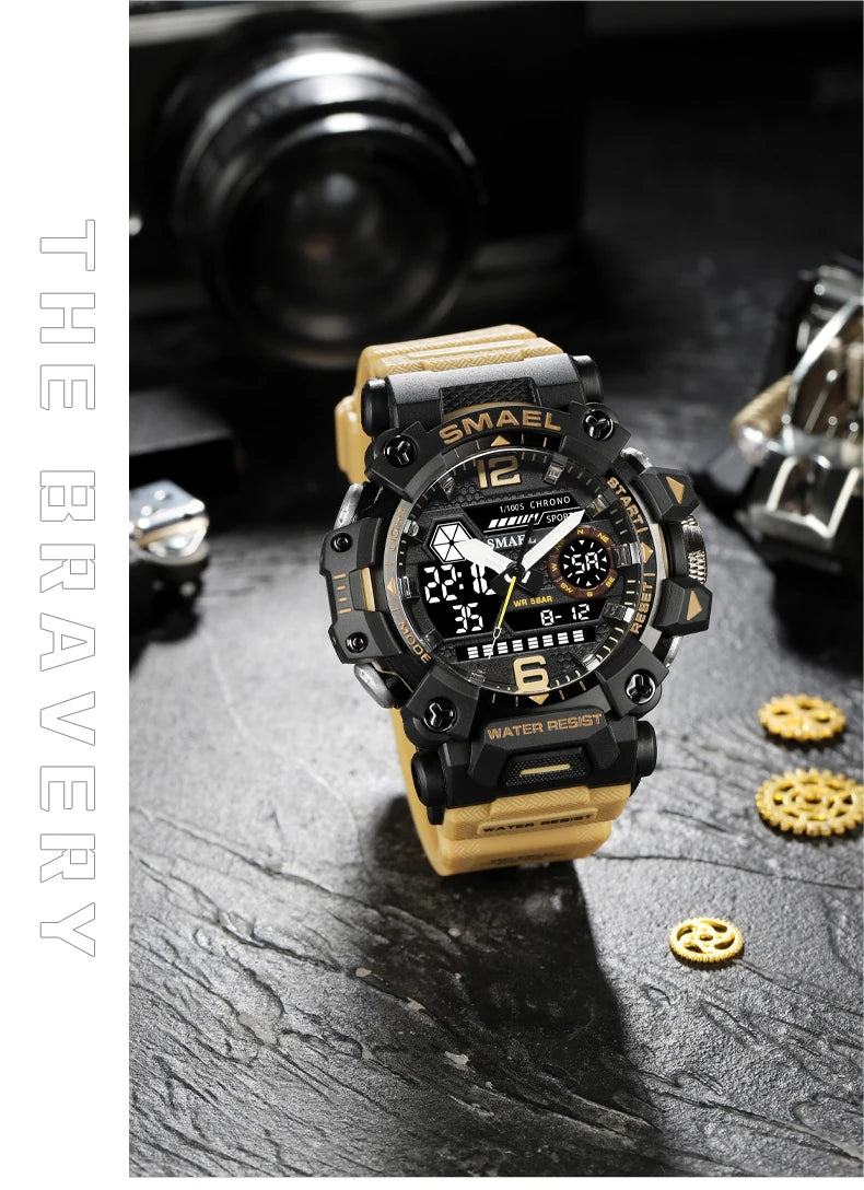 RBB Men’s Digital Sports Watch – 50M Waterproof, Dual Display, LED Quartz