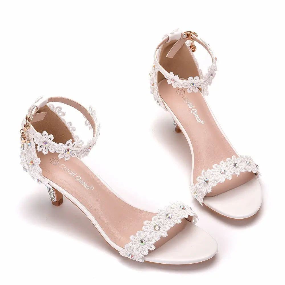 RBB Elegant White Crystal Lace High Heels – Bridal & Party Ankle Strap Sandals (5cm/7cm/9cm/11cm)