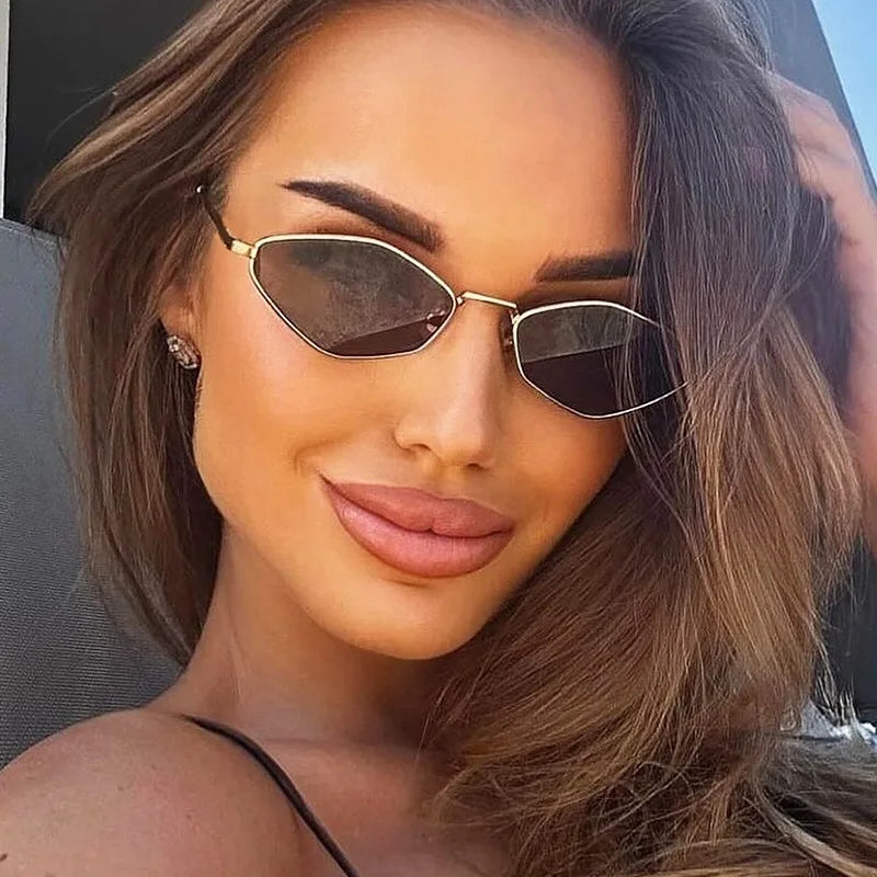 RBB Diamond Polygon Metal Sunglasses for Women | 2025 Minimalist Small Frame Fashion Shades