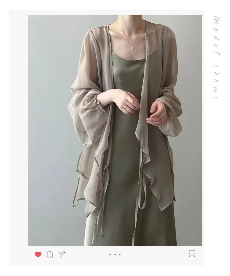 RBB Women's V-Neck Chiffon Shirt – Loose Fit Lace-Up Long Sleeve Summer Blouse