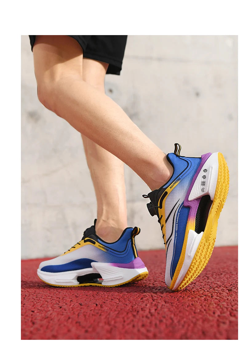 RBB Family Carbon Plate Running Shoes – Boys & Girls High Bounce TPU Popcorn Sneakers with Rotating Button Technology