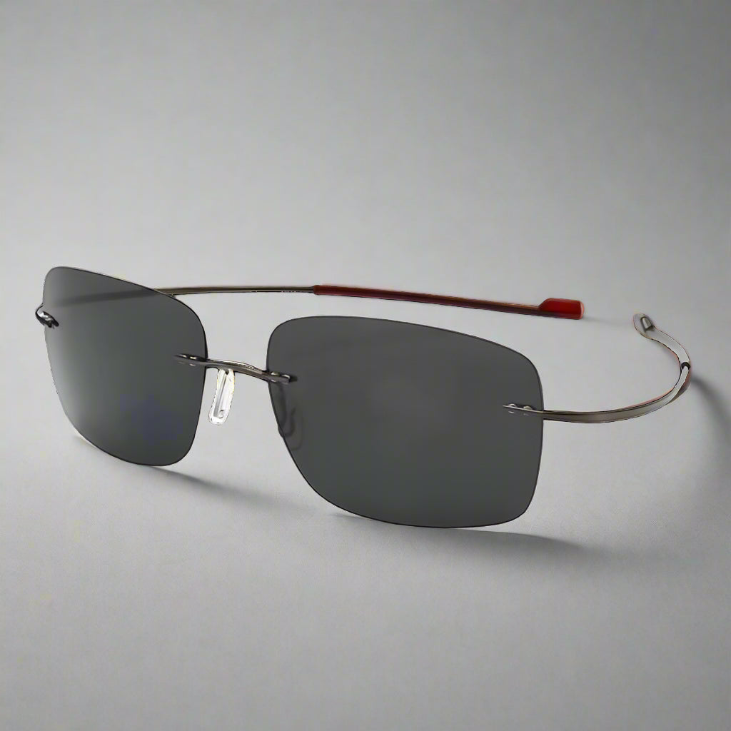 Sunglasses with text highlighting features on a white background